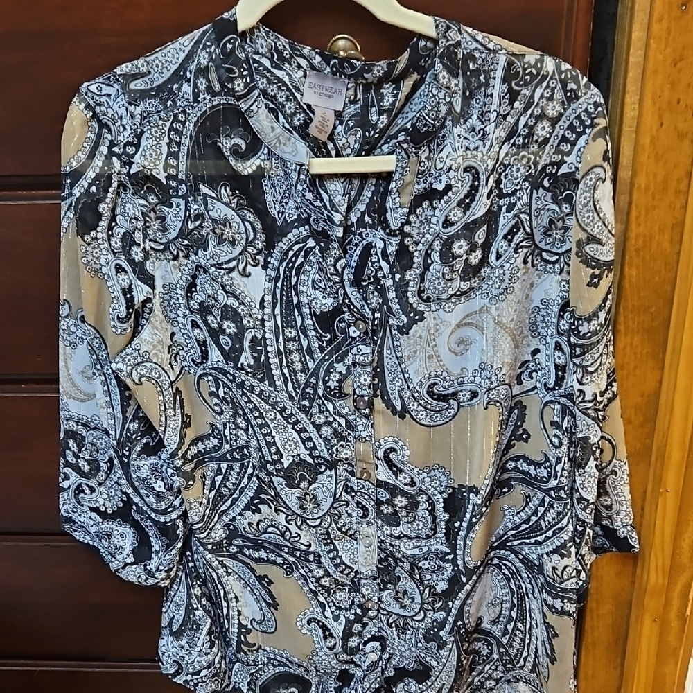 Chico's Black 3/4 Sleeve Mandarin Collar Tunic